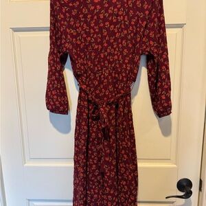 Sonoma Burgundy Floral Long Sleeve Dress